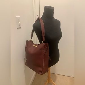 Katie Loxton London Soft Pebbled burgundy Shoulder Purse Braid Tassel